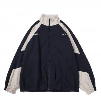 Jacket Windbreaker Pria Wanita Kombinasi Warna Biru Dongker Krem